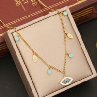 Wholesale IG Style Four Leaf Clover Eye Snowflake Stainless Steel Enamel Plating 18K Gold Plated Necklace main image 5