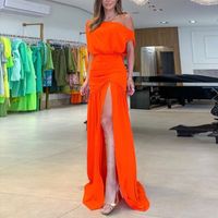 Femmes Robe De Fête Élégant Fente Couleur Unie Maxi Longue Robe Cocktail Party main image 1