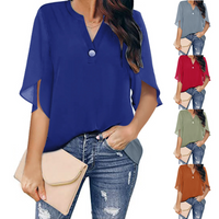 Women's Blouse Half Sleeve T-shirts Button Casual Basic Simple Style Solid Color main image 1
