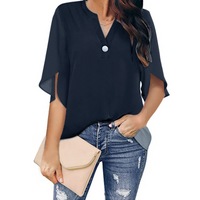 Women's Blouse Half Sleeve T-shirts Button Casual Basic Simple Style Solid Color main image 3
