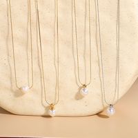 Wholesale Elegant Luxurious Classic Style Solid Color 304 Stainless Steel ABS Pearl Plating Inlay Artificial Pearls Freshwater Pearl Pendant Necklace main image 9