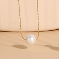 Wholesale Elegant Luxurious Classic Style Solid Color 304 Stainless Steel ABS Pearl Plating Inlay Artificial Pearls Freshwater Pearl Pendant Necklace sku image 4
