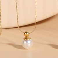 Wholesale Elegant Luxurious Classic Style Solid Color 304 Stainless Steel ABS Pearl Plating Inlay Artificial Pearls Freshwater Pearl Pendant Necklace sku image 2