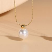Wholesale Elegant Luxurious Classic Style Solid Color 304 Stainless Steel ABS Pearl Plating Inlay Artificial Pearls Freshwater Pearl Pendant Necklace sku image 3