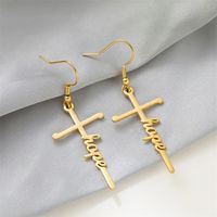 1 Pair Retro Simple Style Cross Letter Titanium Steel Drop Earrings main image 6