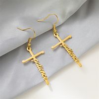 1 Pair Retro Simple Style Cross Letter Titanium Steel Drop Earrings main image 4