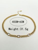 304 Stainless Steel 14K Gold Plated Simple Style Streetwear Polishing Plating Inlay Oval Zircon Necklace main image 4