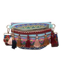 Women's Basic Ethnic Style Color Block Stripe Straw Waist Bags sku image 3