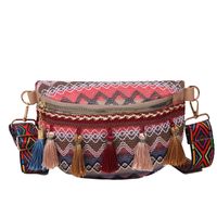 Women's Basic Ethnic Style Color Block Stripe Straw Waist Bags sku image 2