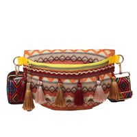 Women's Basic Ethnic Style Color Block Stripe Straw Waist Bags sku image 1