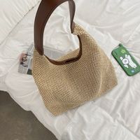 Women's Large Spring&summer Straw Solid Color Basic Vacation Square Magnetic Buckle Straw Bag sku image 1