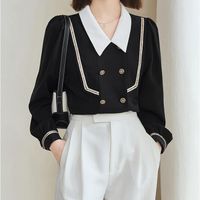 Women's Blouse Long Sleeve Blouses Buckle Patchwork Button Elegant Sexy Solid Color main image 4