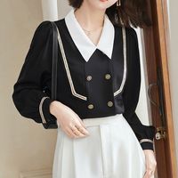 Women's Blouse Long Sleeve Blouses Buckle Patchwork Button Elegant Sexy Solid Color main image 5