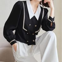 Women's Blouse Long Sleeve Blouses Buckle Patchwork Button Elegant Sexy Solid Color main image 3