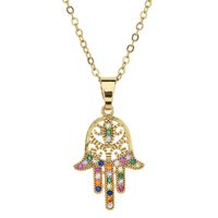 Bohemian Devil's Eye Hand Of Fatima Heart Shape Stainless Steel Inlay Artificial Crystal Pendant Necklace sku image 9