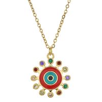 Bohemian Devil's Eye Hand Of Fatima Heart Shape Stainless Steel Inlay Artificial Crystal Pendant Necklace sku image 12
