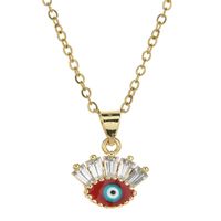 Bohemian Devil's Eye Hand Of Fatima Heart Shape Stainless Steel Inlay Artificial Crystal Pendant Necklace sku image 4