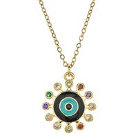Bohemian Devil's Eye Hand Of Fatima Heart Shape Stainless Steel Inlay Artificial Crystal Pendant Necklace sku image 11