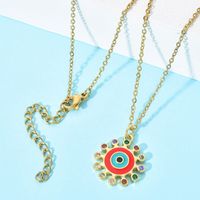 Bohemian Devil's Eye Hand Of Fatima Heart Shape Stainless Steel Inlay Artificial Crystal Pendant Necklace main image 3