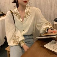 Women's Blouse Long Sleeve Blouses Embroidery Printing Elegant Sexy Embroidery Solid Color main image 3