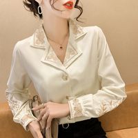 Women's Blouse Long Sleeve Blouses Embroidery Printing Elegant Sexy Embroidery Solid Color main image 7