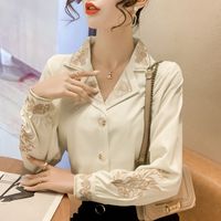 Women's Blouse Long Sleeve Blouses Embroidery Printing Elegant Sexy Embroidery Solid Color main image 8