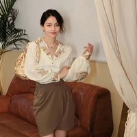 Women's Blouse Long Sleeve Blouses Embroidery Printing Elegant Sexy Embroidery Solid Color main image 6