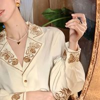 Women's Blouse Long Sleeve Blouses Embroidery Printing Elegant Sexy Embroidery Solid Color main image 4
