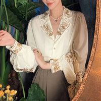 Women's Blouse Long Sleeve Blouses Embroidery Printing Elegant Sexy Embroidery Solid Color main image 5