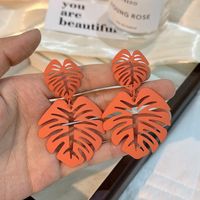 1 Pair Basic Leaf Stoving Varnish Alloy Drop Earrings sku image 1