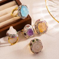 Elegant Luxurious Oval Copper 18k Gold Plated Natural Stone Rings In Bulk main image 1