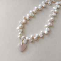 Casual Sweet Heart Shape Natural Stone Freshwater Pearl Beaded Plating Pendant Necklace main image 2
