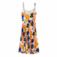 Women's Pleated Skirt Pastoral V Neck Printing Patchwork Sleeveless Flower Midi Dress Daily main image 5