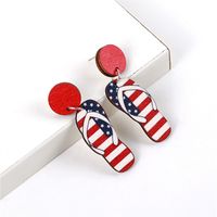 Simple Style Commute American Flag Wood Printing Independence Day Women's Drop Earrings sku image 1