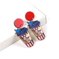 Simple Style Commute American Flag Wood Printing Independence Day Women's Drop Earrings sku image 3