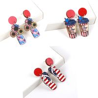 Simple Style Commute American Flag Wood Printing Independence Day Women's Drop Earrings main image 1