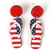 Simple Style Commute American Flag Wood Printing Independence Day Women's Drop Earrings main image 3