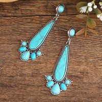 Retro Ethnic Style Round Alloy Inlay Turquoise Women's Drop Earrings main image 5