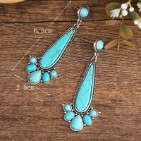 Retro Ethnic Style Round Alloy Inlay Turquoise Women's Drop Earrings main image 4