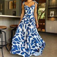Women's A-line Skirt Casual Pastoral Collarless Printing Sleeveless Leaf Maxi Long Dress Daily main image 3