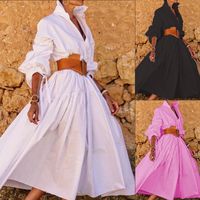 Women's A-line Skirt Casual Turndown Long Sleeve Solid Color Maxi Long Dress Street main image 2