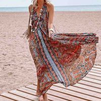 Mujeres Vestido Normal Estilo Vintage Bohemio Cuello Halter Impresión Sin Mangas Impresión Vestido Maxilargo Fiesta Viaje sku image 2