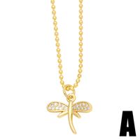 Artistic Devil's Eye Leaves Dragonfly Stainless Steel Copper Plating Inlay Zircon 18k Gold Plated Pendant Necklace main image 2
