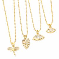 Artistic Devil's Eye Leaves Dragonfly Stainless Steel Copper Plating Inlay Zircon 18k Gold Plated Pendant Necklace main image 8