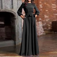 Women's Regular Dress British Style Round Neck Printing Long Sleeve Solid Color Maxi Long Dress Daily sku image 13