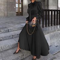 Frau Normales Kleid Satinkleid Elegant Klassischer Stil Lange Ärmel Einfarbig Maxi Langes Kleid Ferien Bankett Tee-party main image 2