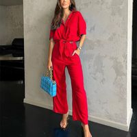 Women's Vacation Solid Color Polyester Patchwork Pants Sets main image 3