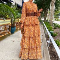 Women's Ruffled Skirt Classic Style Standing Collar Printing Long Sleeve Ditsy Floral Maxi Long Dress Street main image 4