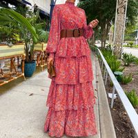 Women's Ruffled Skirt Classic Style Standing Collar Printing Long Sleeve Ditsy Floral Maxi Long Dress Street main image 6