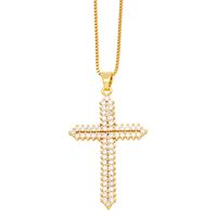 Hip-hop Punk Cross Stainless Steel Copper Plating Inlay Zircon 18k Gold Plated Pendant Necklace main image 3